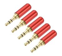 sourcing map 5Pcs 3.5mm Replacement Repair Plug Jack, 3 Pole Metal Stereo Male Plug 3.5mm Solder DIY Audio Cable Connector for Headphone Earphone Microphone Cable Repair, Red