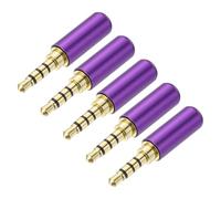 sourcing map 5Pcs 3.5mm Replacement Repair Plug Jack, 4 Pole Metal Stereo Male Plug 3.5mm Solder DIY Audio Cable Connector for Headphone Earphone Microphone Cable Repair, Purple