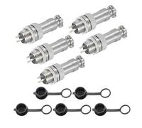sourcing map 5Pcs 3 Pin GX12 Aviation Connector 300V 5A 16mm Socket Metal Circular Plug Connector with Male Female Plug and Waterproof Caps for Trailers, Drones, Industrial Equipment, Silver