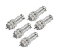 sourcing map 5Pcs 3 Pin GX16 Aviation Connector 250V 15A 16mm Socket Metal Circular Plug Connector with Male Female Plug for Trailers, Drones, Industrial Equipment, Silver