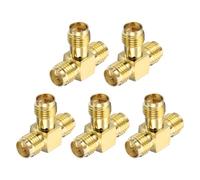sourcing map 5Pcs 3 Way SMA Splitter Adapter RP-SMA Female to Dual Female Adapter Converter 50 Ohm for Antennas, Signal Monitoring, Test Bench, Wifi Router, Car Navigation, Gold