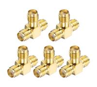 sourcing map 5Pcs 3 Way SMA Splitter Adapter SMA Female to Dual Female Adapter Converter 50 Ohm for Antennas, Signal Monitoring, Test Bench, Wifi Router, Car Navigation, Gold