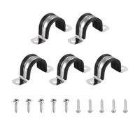 sourcing map 5Pcs 30mm(1-3/16") Cable Clamp, 304 Stainless Steel Rubber Coated Cushion Insulated Cable Clamps U Holder Pipe Strap with Self-Tapping Screws for Tube Wire Installation, Black