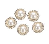 sourcing map 5pcs 34L Gold White Faux Pearl Buttons 21mm 7/8" Dia 0.51" Thick Plastic Round Sewing Button Replacement Craft Fastener for DIY Crafts Style Y