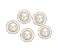 sourcing map 5pcs 34L Gold White Faux Pearl Buttons 21mm 7/8" Dia 0.51" Thick Plastic Round Sewing Button Replacement Craft Fastener for DIY Crafts Style D