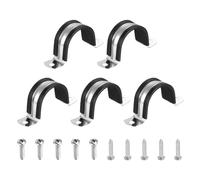 sourcing map 5Pcs 38mm(1-1/2") Cable Clamp, 304 Stainless Steel Rubber Coated Cushion Insulated Cable Clamps U Holder Pipe Strap with Self-Tapping Screws for Tube Wire Installation, Black