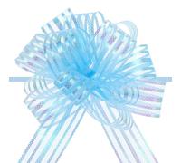 sourcing map 5pcs 4 Inch Organza Large Pull Bow Metallic Gift Wrapping Bows Ribbon Chiffon Yarn Light Blue for Wedding Baskets Presents Christmas Valentine's Day