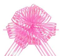 sourcing map 5pcs 4 Inch Organza Large Pull Bow Metallic Gift Wrapping Bows Ribbon Chiffon Yarn Pink for Wedding Baskets Presents Christmas Valentine's Day