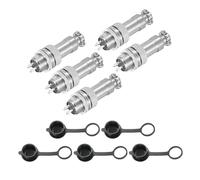 sourcing map 5Pcs 4 Pin GX12 Aviation Connector 300V 5A 16mm Socket Metal Circular Plug Connector with Male Female Plug and Waterproof Caps for Trailers, Drones, Industrial Equipment, Silver
