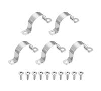 sourcing map 5Pcs 45mm(1-3/4") Two Hole Rigid Pipe Strap, 304 Stainless Steel Conduit Clamp Thicken U Bracket Heavy Duty Pipe Clamp with Self-Tapping Screws for Fixing Tube Cable, Silver