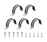 sourcing map 5Pcs 48mm(1-7/8") Cable Clamp, 304 Stainless Steel Rubber Coated Cushion Insulated Cable Clamps U Holder Pipe Strap with Self-Tapping Screws for Tube Wire Installation, Black