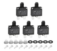 sourcing map 5PCS 4A Thermal Circuit Breakers, 125/250V AC,32V DC Manual Reset Push Button Overload Protector Circuit Breaker with Waterproof Button Caps Quick Connector Terminals, X-B1
