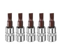 sourcing map 5pcs 5.5 Slotted Bit Socket 1/4" Square Drive Flat Head S2 & CR-V Steel Socket Ratchet Wrench Bits, Silver Red