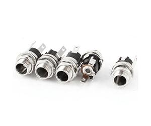 sourcing map 5Pcs 5.5mm x 2.1mm DC Power Jack Socket Metal Panel Mount Connector