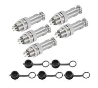 sourcing map 5Pcs 5 Pin GX12 Aviation Connector 300V 5A 16mm Socket Metal Circular Plug Connector with Male Female Plug and Waterproof Caps for Trailers, Drones, Industrial Equipment, Silver