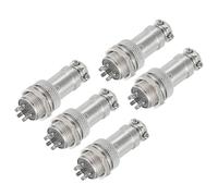 sourcing map 5Pcs 5 Pin GX16 Aviation Connector 250V 15A 16mm Socket Metal Circular Plug Connector with Male Female Plug for Trailers, Drones, Industrial Equipment, Silver