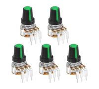 sourcing map 5Pcs 500K Ohm Rotary Potentiometer, WH148 3 Pin Single Turn Linear Taper Variable Resistor Potentiometers with Switch for Inverter Speed Regulation, Black Green