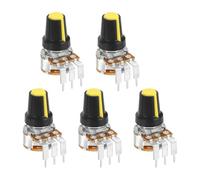 sourcing map 5Pcs 50K Ohm Rotary Potentiometer Volume Control Pots for Guitar, WH148 3 Pin Single Turn Linear Taper Variable Resistor Potentiometers for Inverter Speed Regulation, Black Yellow