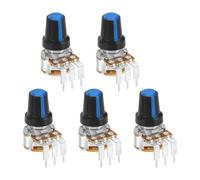 sourcing map 5Pcs 50K Ohm Rotary Potentiometer, WH148 3 Pin Single Turn Linear Taper Variable Resistor Potentiometers with Switch for Inverter Speed Regulation, Black Blue
