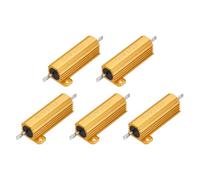 sourcing map 5pcs 50W 1 Ohm 5% Aluminum Housing Case Resistor, Wirewound Resistors Screw Tap Chassis Mounted, Gold