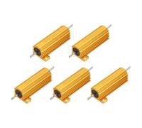sourcing map 5pcs 50W 50 Ohm 5% Aluminum Housing Case Resistor, Wirewound Resistors Screw Tap Chassis Mounted, Gold
