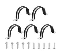 sourcing map 5Pcs 57mm(2-1/4") Cable Clamp, 304 Stainless Steel Rubber Coated Cushion Insulated Cable Clamps U Holder Pipe Strap with Self-Tapping Screws for Tube Wire Installation, Black