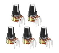 sourcing map 5Pcs 5K Ohm Rotary Potentiometer Volume Control Pots for Guitar, WH148 3 Pin Single Turn Linear Taper Variable Resistor Potentiometers for Inverter Speed Regulation, Black White