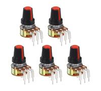 sourcing map 5Pcs 5K Ohm Rotary Potentiometer Volume Control Pots for Guitar, WH148 3 Pin Single Turn Linear Taper Variable Resistor Potentiometers for Inverter Speed Regulation, Black Red