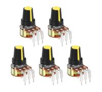 sourcing map 5Pcs 5K Ohm Rotary Potentiometer, WH148 3 Pin Single Turn Linear Taper Variable Resistor Potentiometers with Switch for Inverter Speed Regulation, Black Yellow