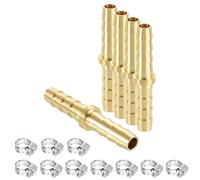 sourcing map 5pcs 5mm to 5mm Brass Hose Barb Fitting Metal Splicer | with 10pcs Stainless Steel Hose Clamps Mender for 3D Printing, Air Compressor, CNC Machine, Dies