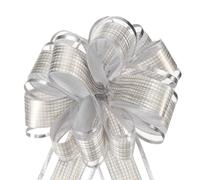 sourcing map 5pcs 6 Inch Large Pull Bow Gift Wrapping Bows Ribbon Organza Bows Silver for Wedding Baskets Presents Christmas Party