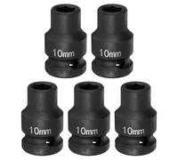 sourcing map 5pcs 6 Point Impact Socket 10mm Metric Socket 1/2" Square Drive 1.5" (38mm) Long Phosphated Cr-Mo Steel Spindle Axle Hex Nut Sockets, Black