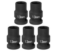 sourcing map 5pcs 6 Point Impact Socket 13mm Metric Socket 1/2" Square Drive 1.5" (38mm) Long Phosphated Cr-Mo Steel Spindle Axle Hex Nut Sockets, Black