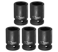 sourcing map 5pcs 6 Point Impact Socket 17mm Metric Socket 1/2" Square Drive 1.5" (38mm) Long Phosphated Cr-Mo Steel Spindle Axle Hex Nut Sockets, Black