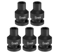 sourcing map 5pcs 6 Point Impact Socket 8mm Metric Socket 1/2" Square Drive 1.5" (38mm) Long Phosphated Cr-Mo Steel Spindle Axle Hex Nut Sockets, Black