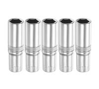 sourcing map 5pcs 6 Points Deep Socket 1/4" Drive 10mm Deep Metric CR-V Steel Polished Nickel Plating Flip Sleeve 50mm / 2" Extra Long Socket Tool for Home Auto Nuts Bolts Repair