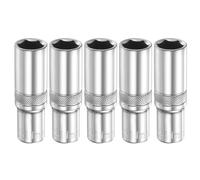 sourcing map 5pcs 6 Points Deep Socket 1/4" Drive 11mm Deep Metric CR-V Steel Polished Nickel Plating Flip Sleeve 50mm / 2" Extra Long Socket Tool for Home Auto Nuts Bolts Repair
