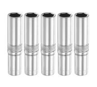 sourcing map 5pcs 6 Points Deep Socket 1/4" Drive 8mm Deep Metric CR-V Steel Polished Nickel Plating Flip Sleeve 50mm / 2" Extra Long Socket Tool for Home Auto Nuts Bolts Repair