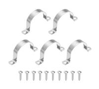 sourcing map 5Pcs 63mm(2-1/2") Two Hole Rigid Pipe Strap, 304 Stainless Steel Conduit Clamp Thicken U Bracket Heavy Duty Pipe Clamp with Self-Tapping Screws for Fixing Tube Cable, Silver