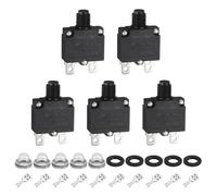 sourcing map 5PCS 6A Thermal Circuit Breakers, 125/250V AC,32V DC Manual Reset Push Button Overload Protector Circuit Breaker with Waterproof Button Caps Quick Connector Terminals, X-B1