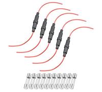 sourcing map 5Pcs 6x30mm Fuse Holder 22 AWG Wire with 10Pcs 12A Fuses | Inline Screw Type Fuse Holder ,Red Wire,Fast Blow Glass Fuses