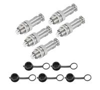sourcing map 5Pcs 7 Pin GX12 Aviation Connector 300V 5A 16mm Socket Metal Circular Plug Connector with Male Female Plug and Waterproof Caps for Trailers, Drones, Industrial Equipment, Silver