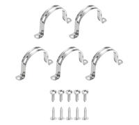 sourcing map 5Pcs 70mm(2-3/4") 304 Stainless Steel Rigid Pipe Strap, Two Hole Strap U Bracket Heavy Duty Pipe Conduit Clamp with Self-Tapping Screws for Hose Wire Cord Installation, Silver