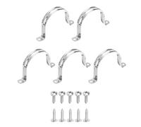 sourcing map 5Pcs 80mm(3-1/8") 304 Stainless Steel Rigid Pipe Strap, Two Hole Strap U Bracket Heavy Duty Pipe Conduit Clamp with Self-Tapping Screws for Hose Wire Cord Installation, Silver