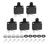 sourcing map 5PCS 8A Thermal Circuit Breakers, 125/250V AC,32V DC Manual Reset Push Button Overload Protector Circuit Breaker with Waterproof Button Caps Quick Connector Terminals, X-B1