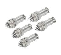 sourcing map 5Pcs 9 Pin GX16 Aviation Connector 250V 15A 16mm Socket Metal Circular Plug Connector with Male Female Plug for Trailers, Drones, Industrial Equipment, Silver