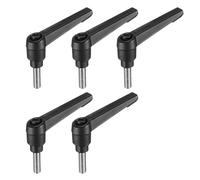 sourcing map 5pcs Adjustable Clamping Lever Handle M6 x 20mm Metric 304 Stainless Steel Male Threaded Stud Hand Knobs Push Button Ratchet Rotating Screw Handles Bolts with Locking Lever Black