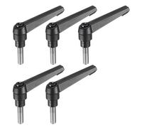 sourcing map 5pcs Adjustable Clamping Lever Handle M8 x 25mm Metric 304 Stainless Steel Male Threaded Stud Hand Knobs Push Button Ratchet Rotating Screw Handles Bolts with Locking Lever Black