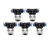sourcing map 5pcs Air Line Fitting 4mm Tube OD x NPT 3/8 Thread PT4-U Pneumatic Male Branch Tee Quick Push to Connect Brass Air Line Hose for Industry Air System