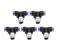 sourcing map 5pcs Air Line Fitting 6mm Tube OD x NPT 1/4 Thread PT4-U Pneumatic Male Branch Tee Quick Push to Connect Brass Air Line Hose for Industry Air System